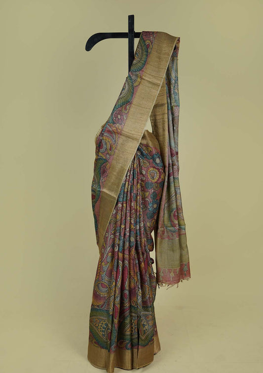 Handwoven Kalamkari Tussar Silk Saree