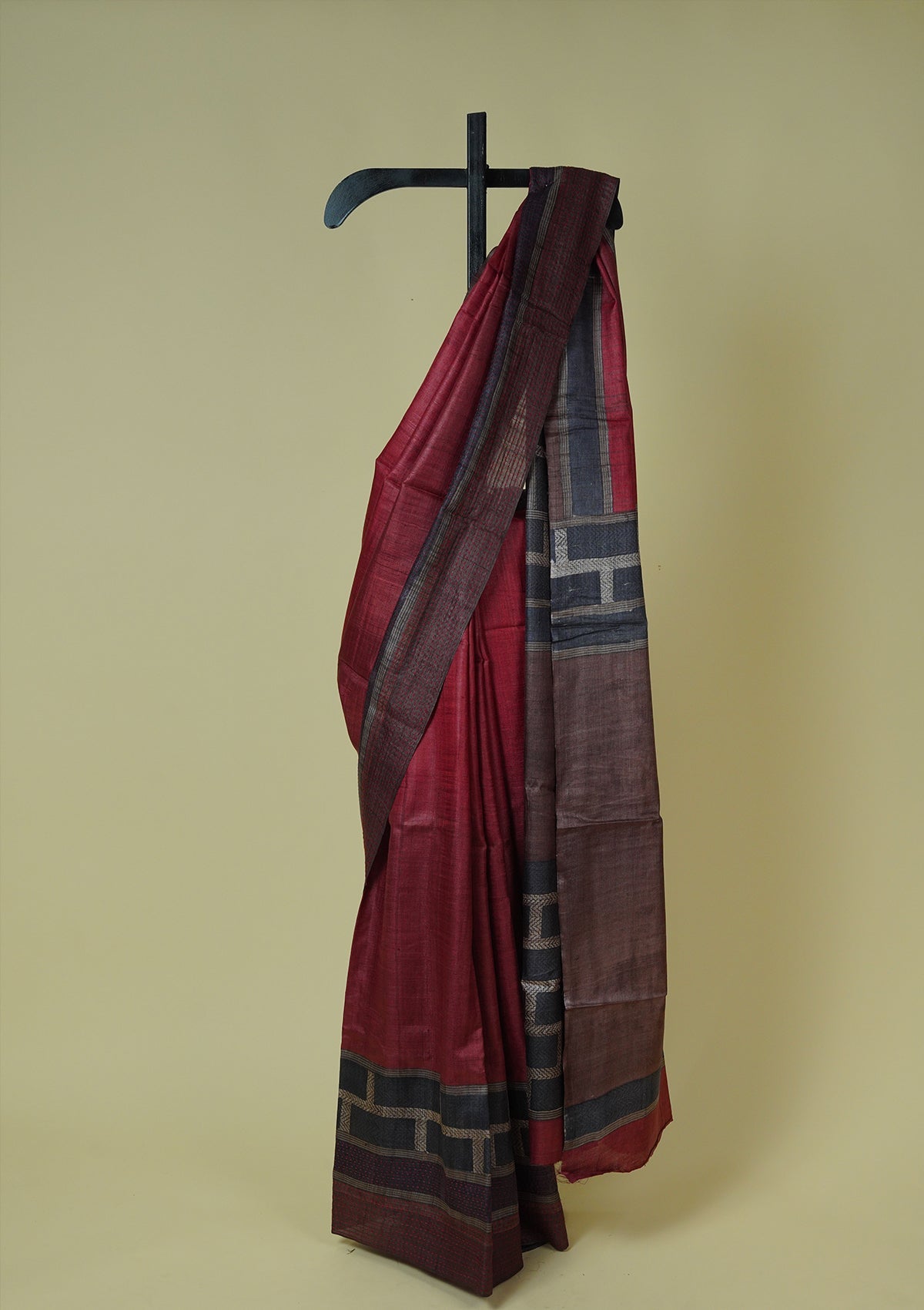 Handwoven Printed Cherry Tussar Silk Saree