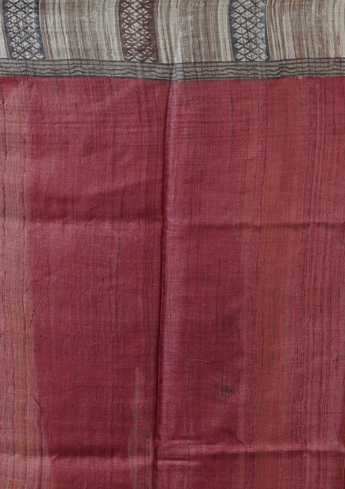 Handwoven Printed Brown Tussar Silk Saree