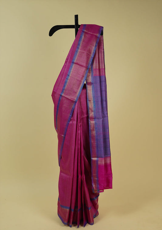 Handwoven Pink Tussar Silk Saree