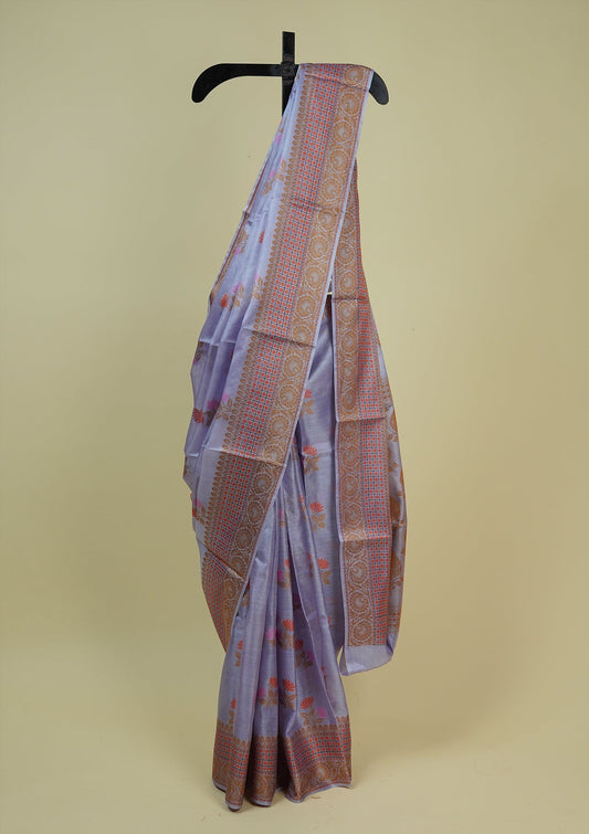 Handwoven Lilac Tussar Silk Saree