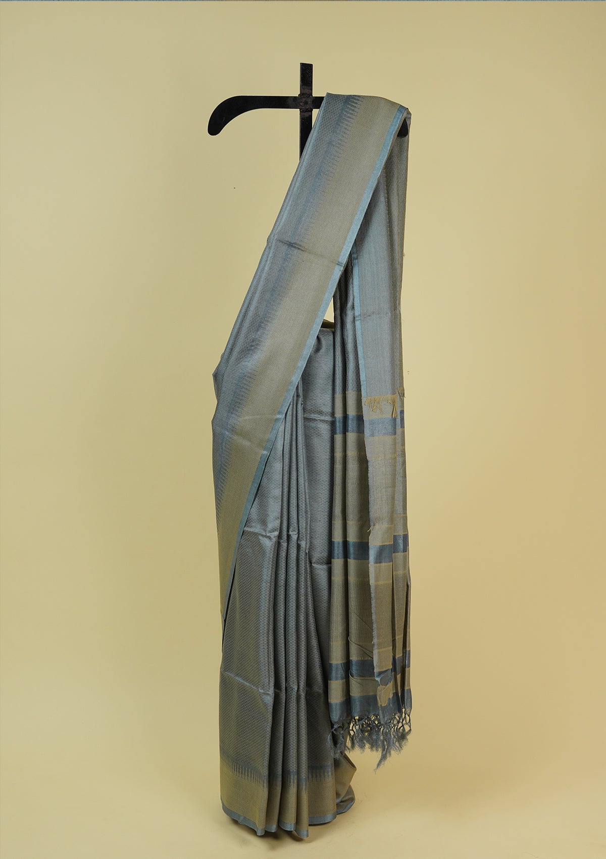 Handwoven Steel Grey Tussar Silk Saree