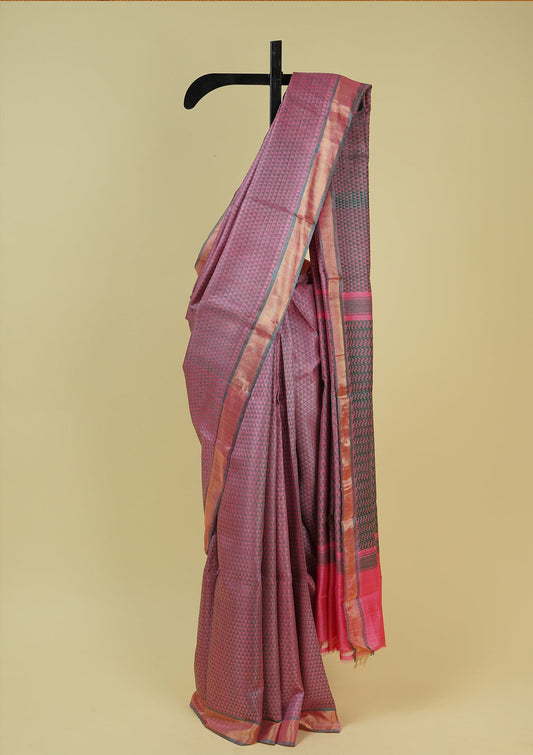 Handwoven Pink Tussar Silk Saree