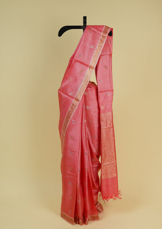 Handwoven Baby Pink Tussar Silk Saree