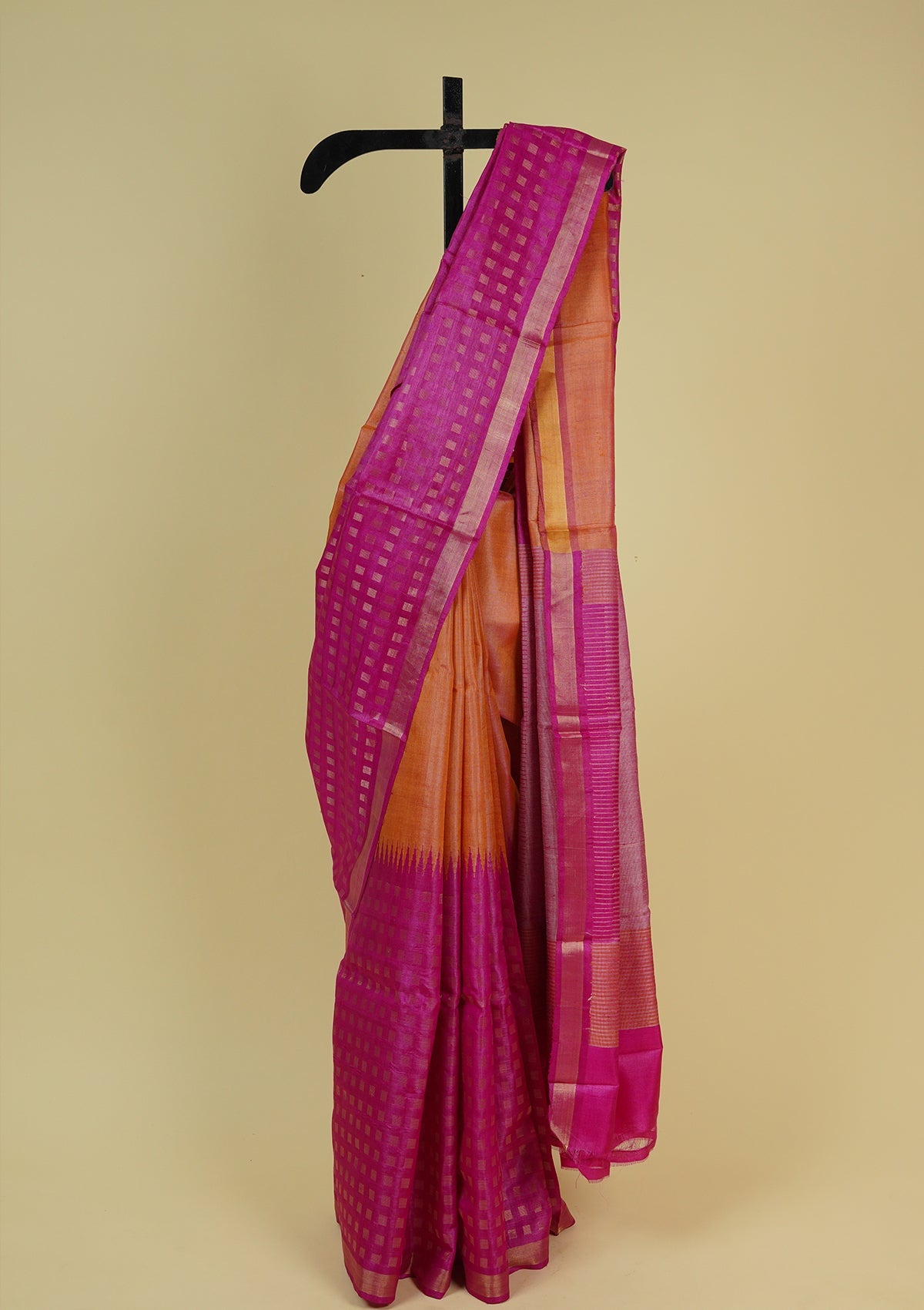 Handwoven Pop Pink Tussar Silk Saree