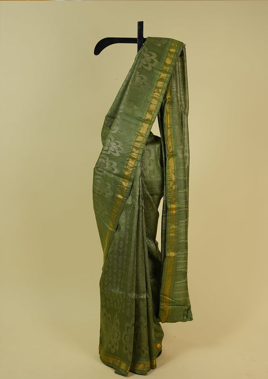 Handwoven Green Tussar Silk Saree