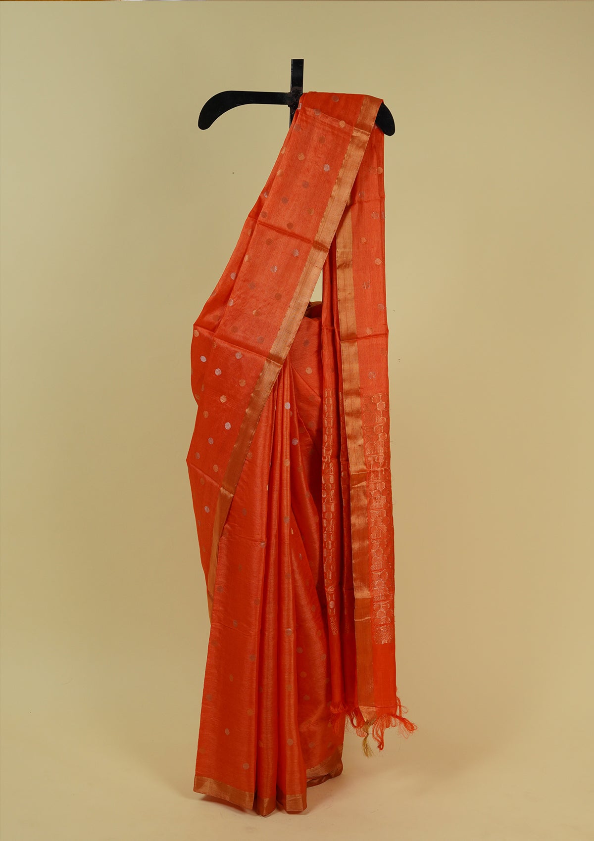Handwoven Orange Tussar Silk Saree