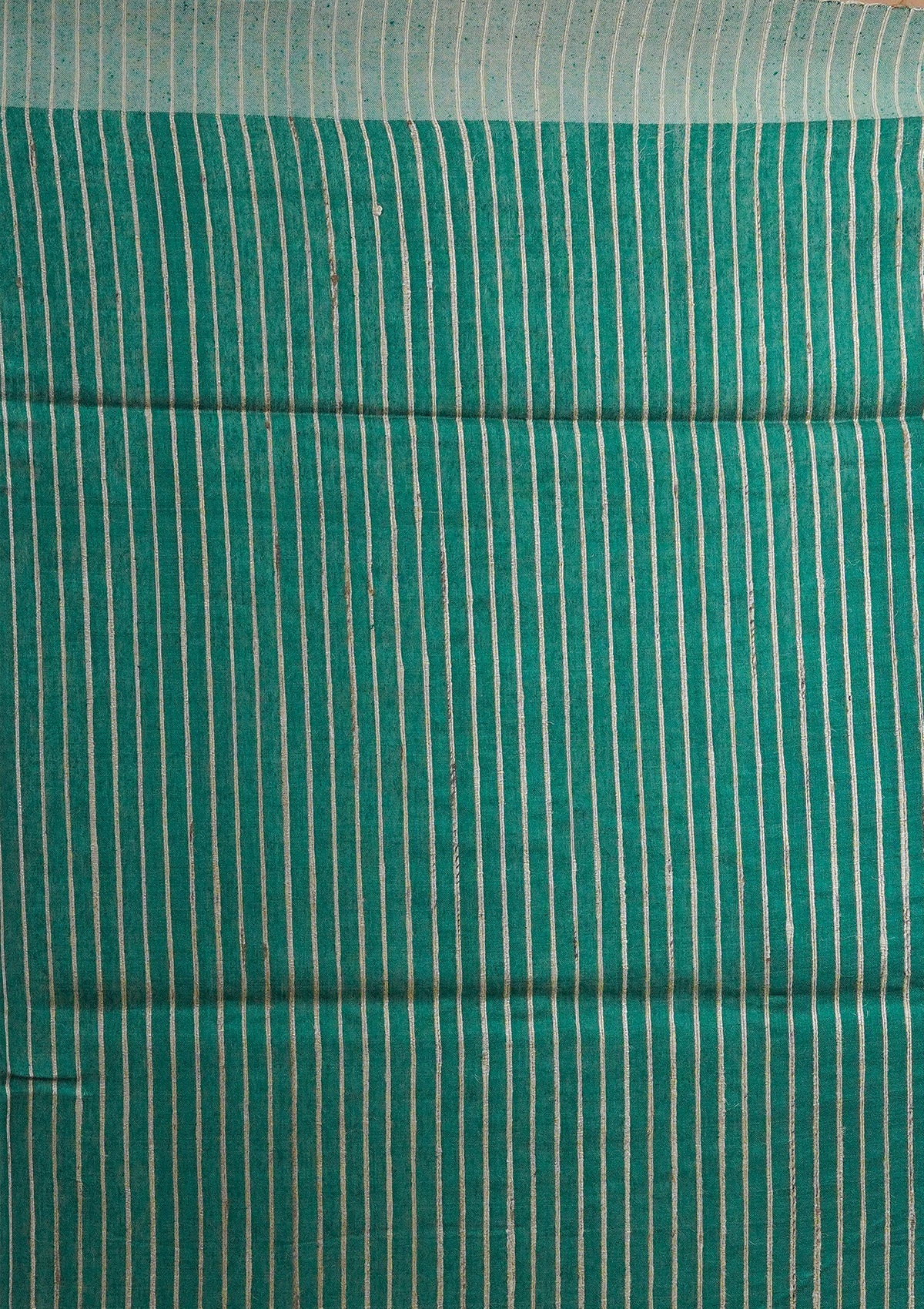 Handwoven Beige and Green Raw Silk Saree