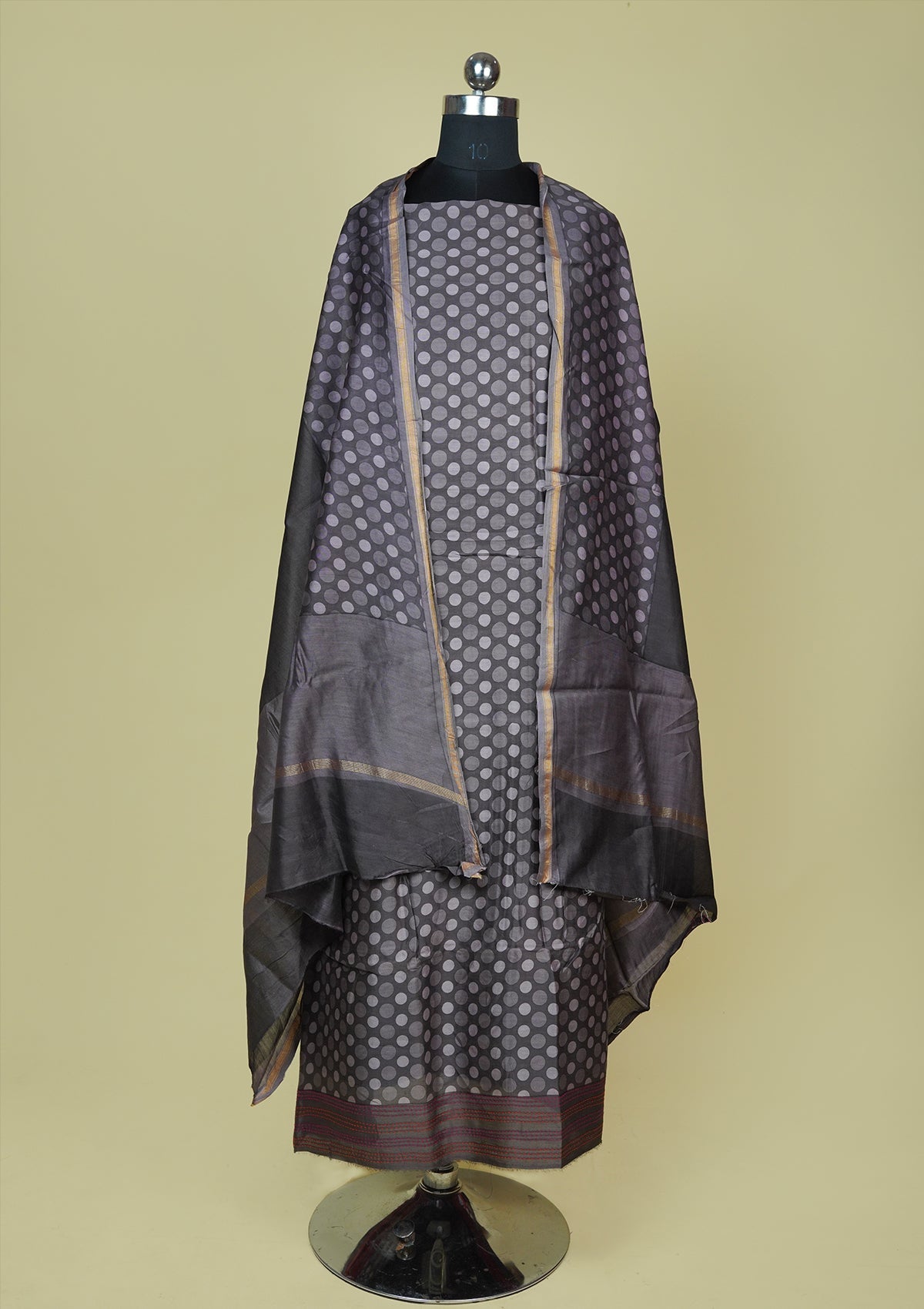 Handwoven Black Chanderi Silk Suit Piece