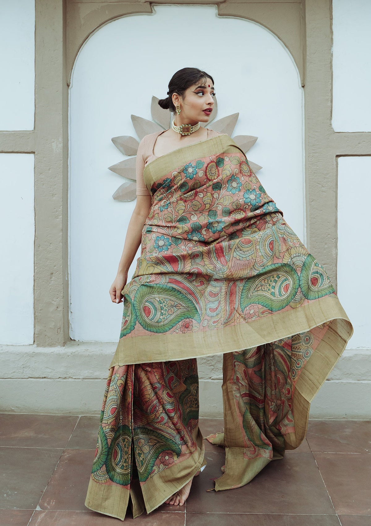 Handwoven Tussar Silk Kalamkari Saree