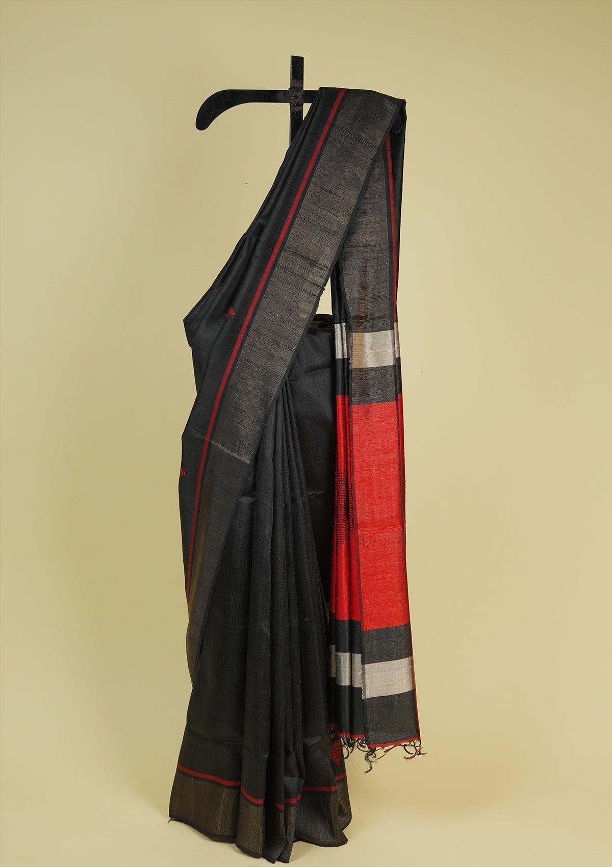 Handwoven Black Raw Silk Saree