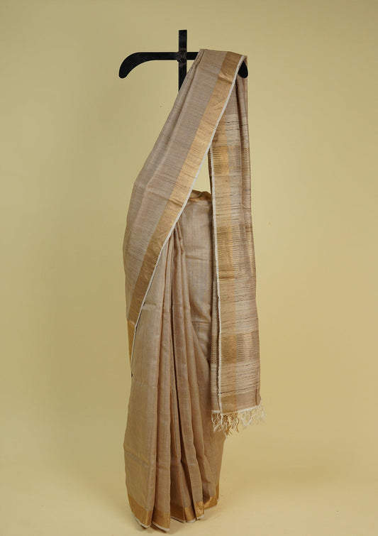 Handwoven Tussar Color Raw Silk Saree