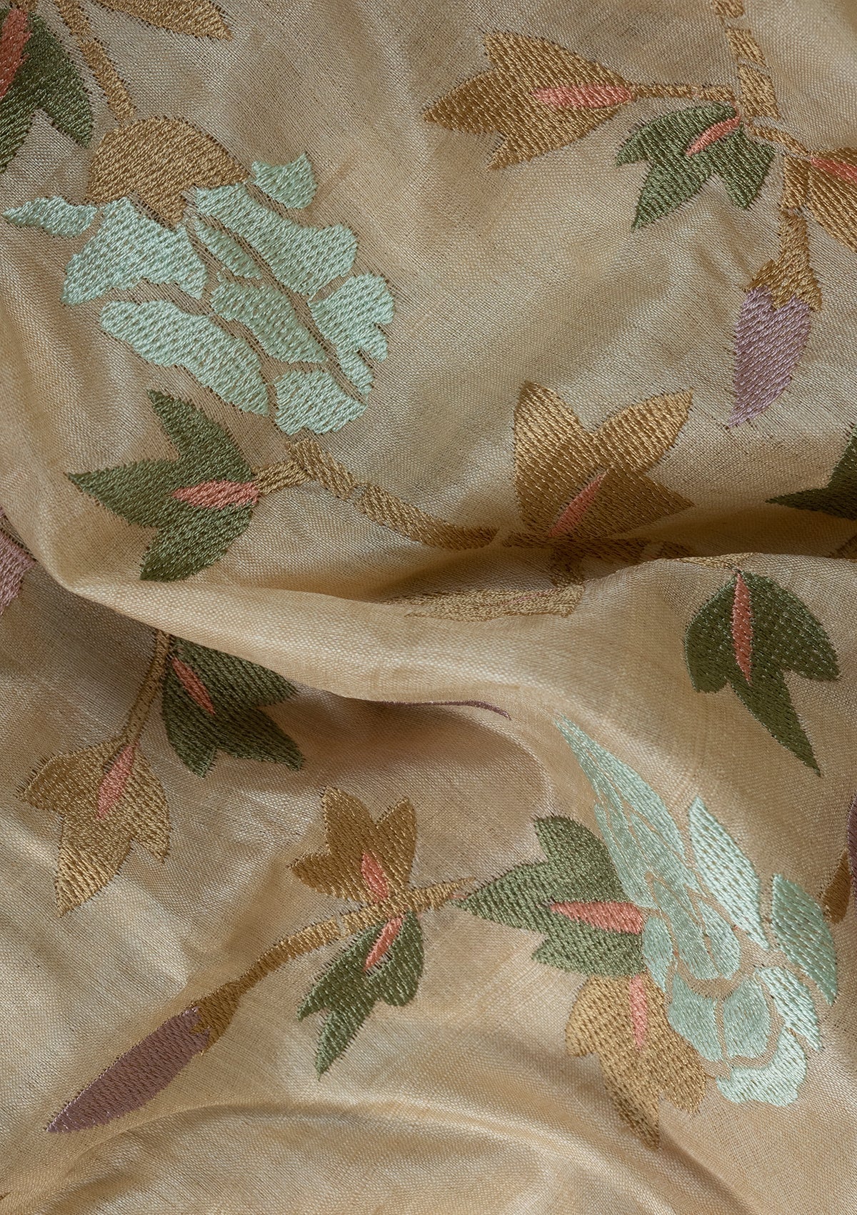 Handwoven Tussar Embroidered Fabric