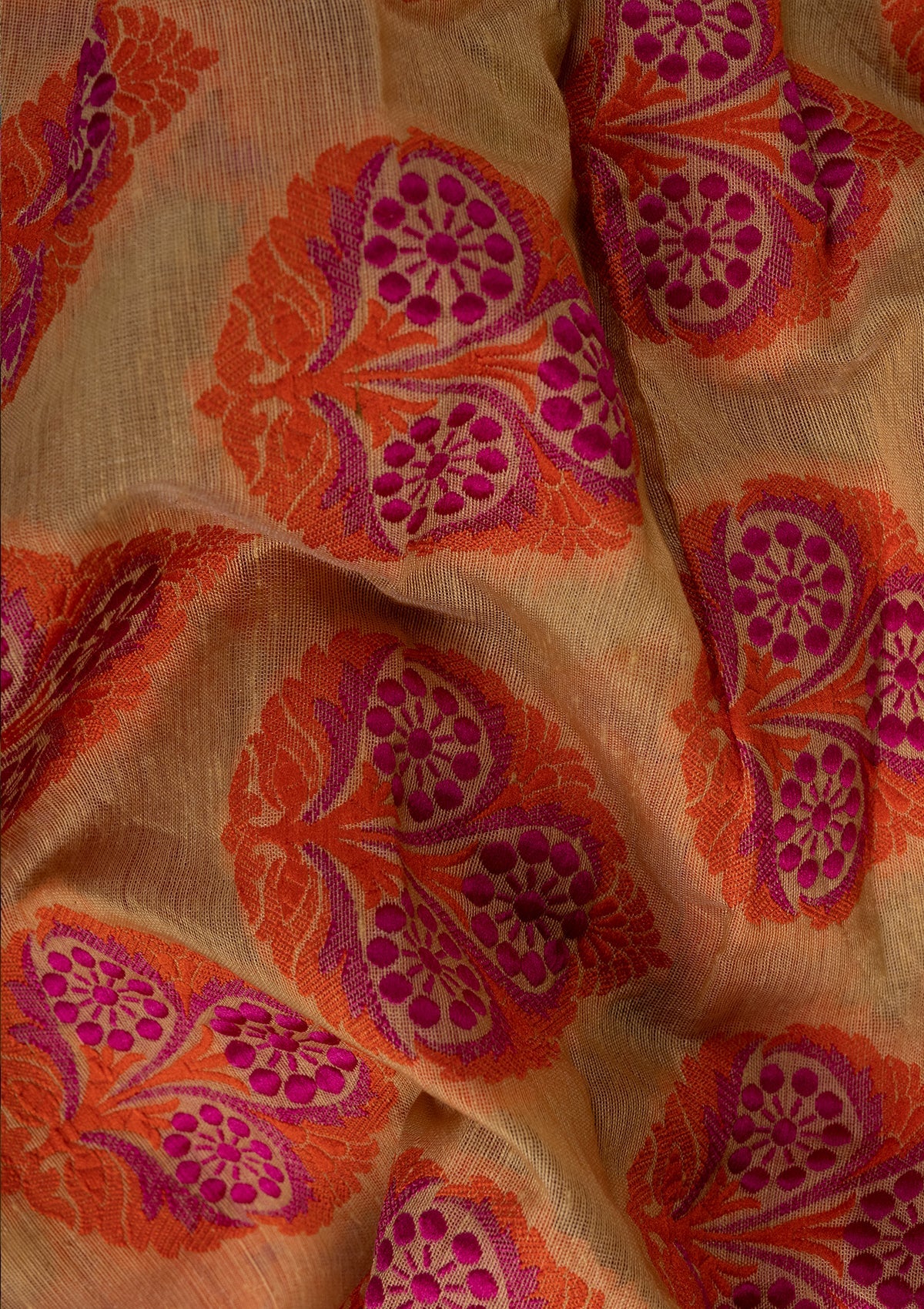 Handwoven Orange Chanderi Fabric