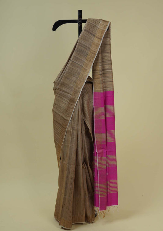 Handwoven Brown Raw Silk Saree