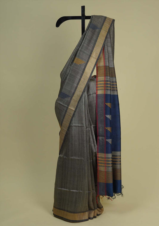 Handwoven Stone Raw Silk Saree