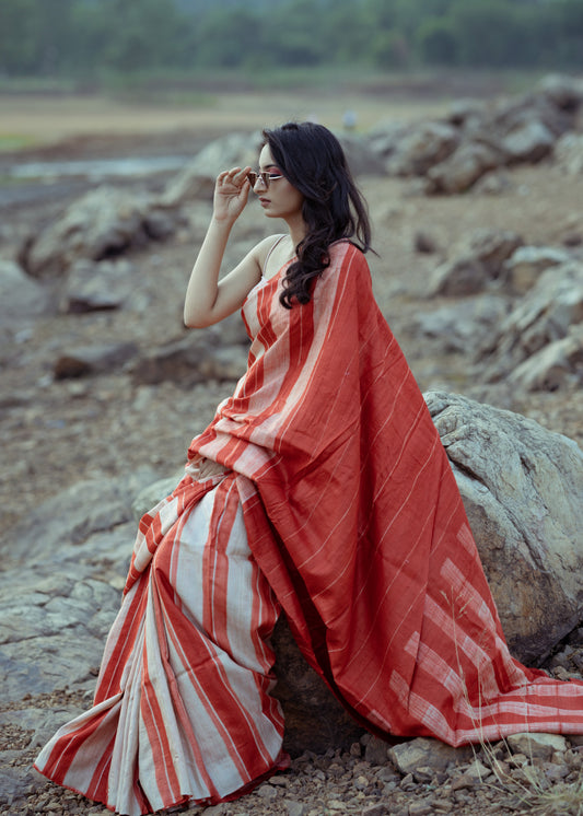 Red Striped Silk Saree