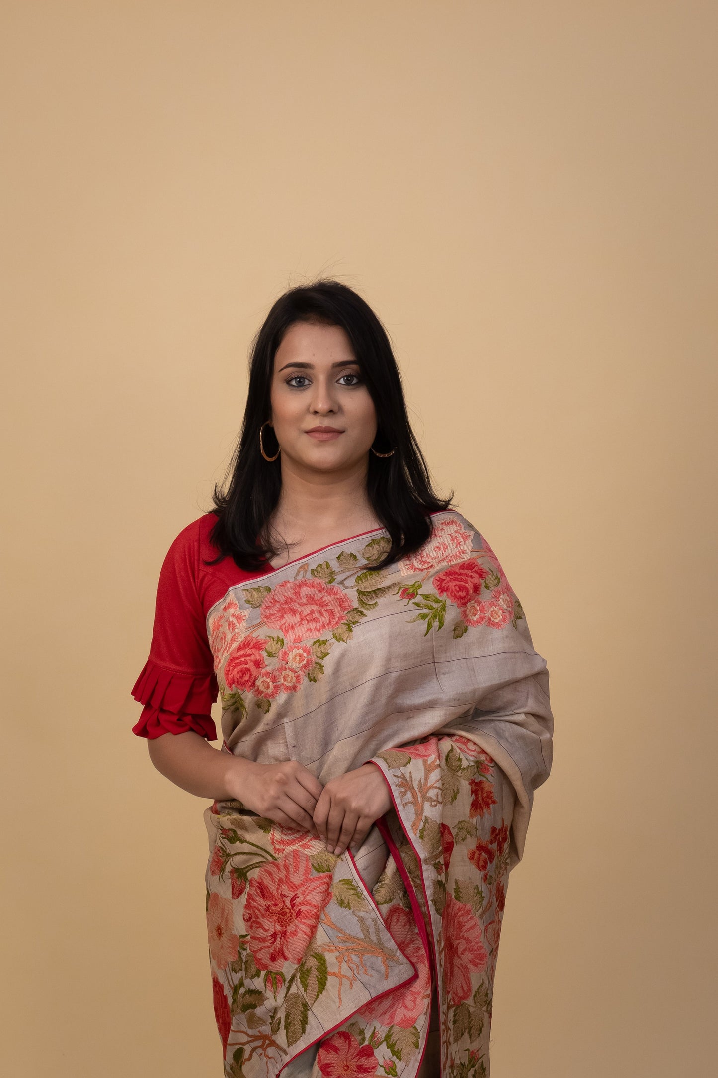 Handwoven Embroidered Tussar Saree