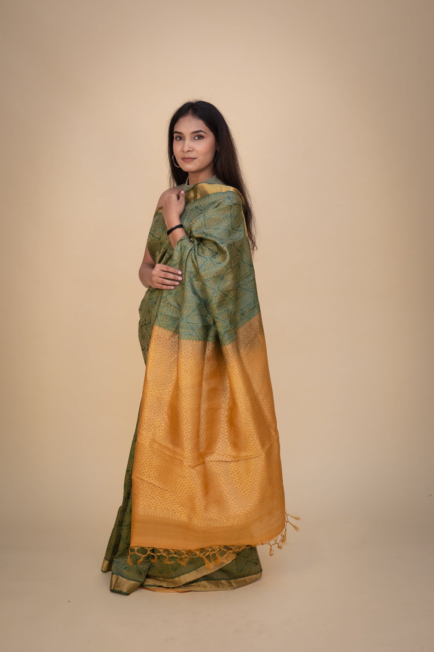 Mehandi Green Tussar Silk Saree