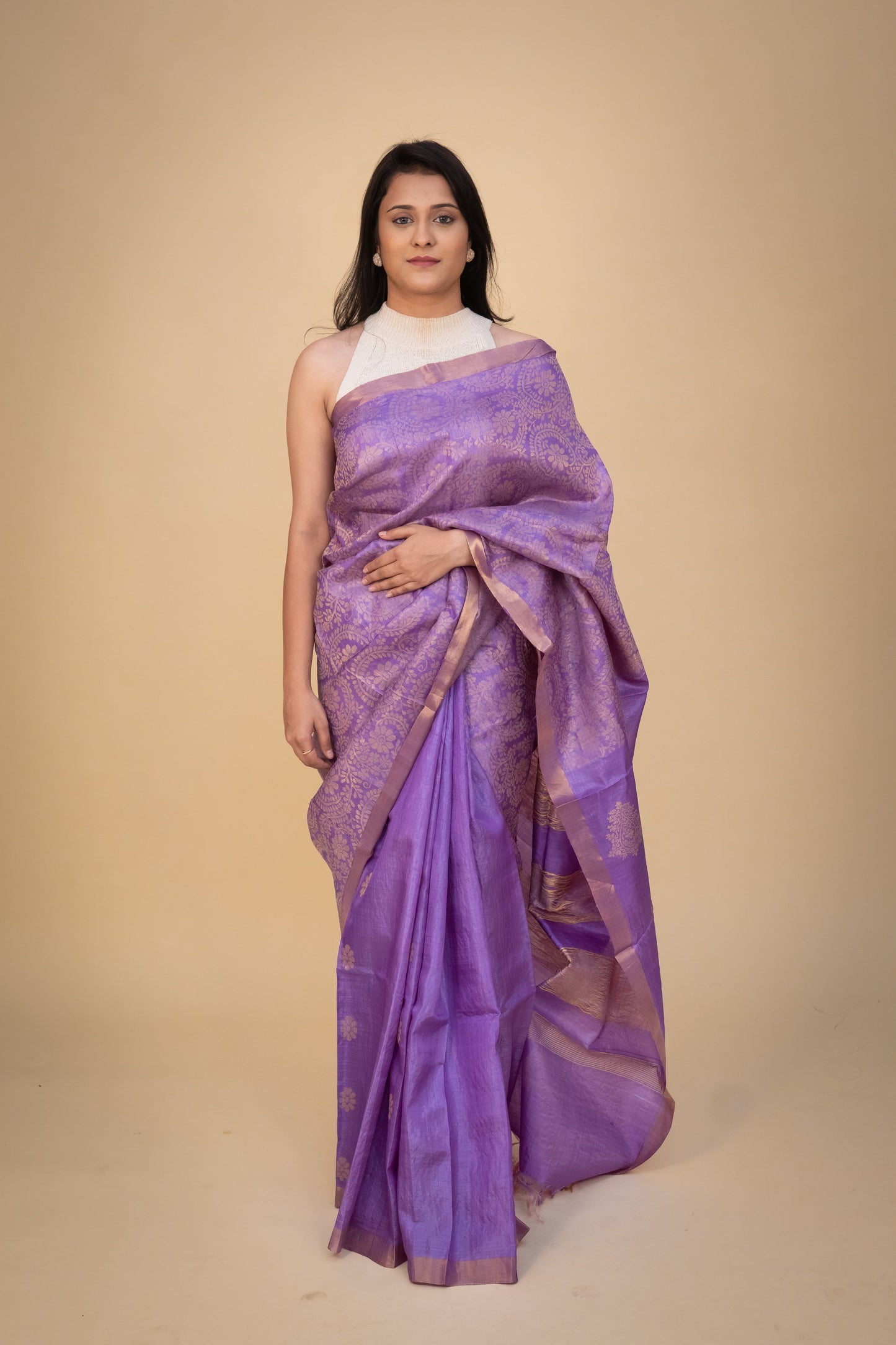 Handwoven Purple Jaala Saree