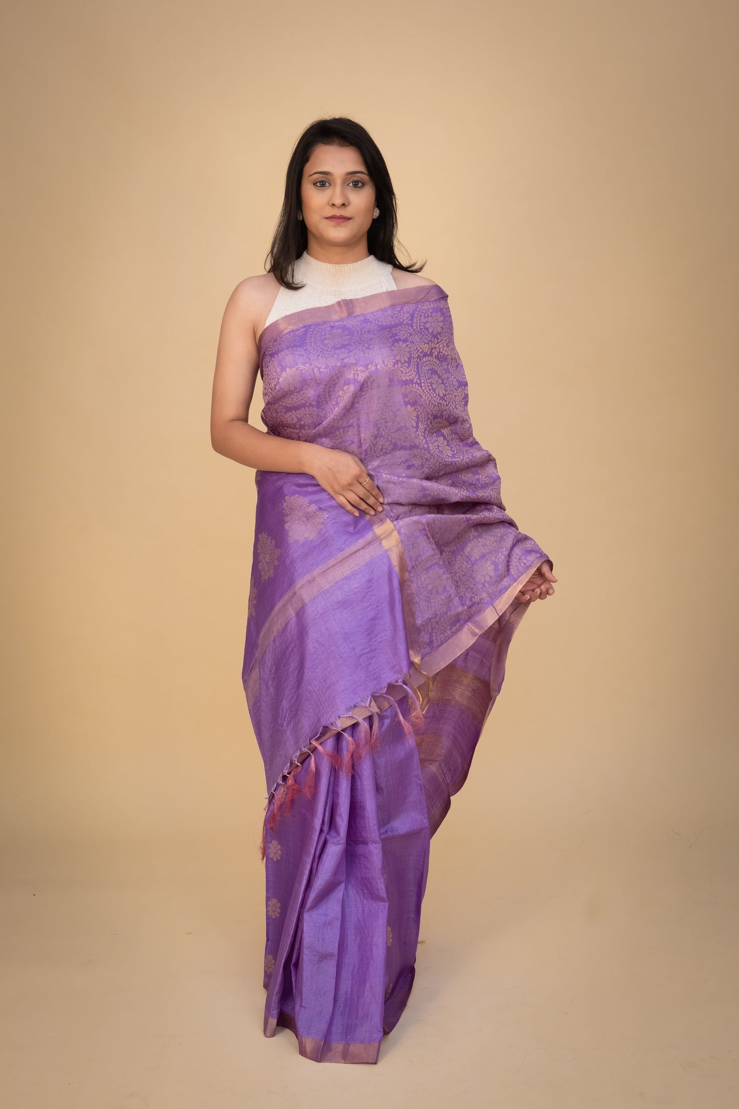Handwoven Purple Jaala Saree