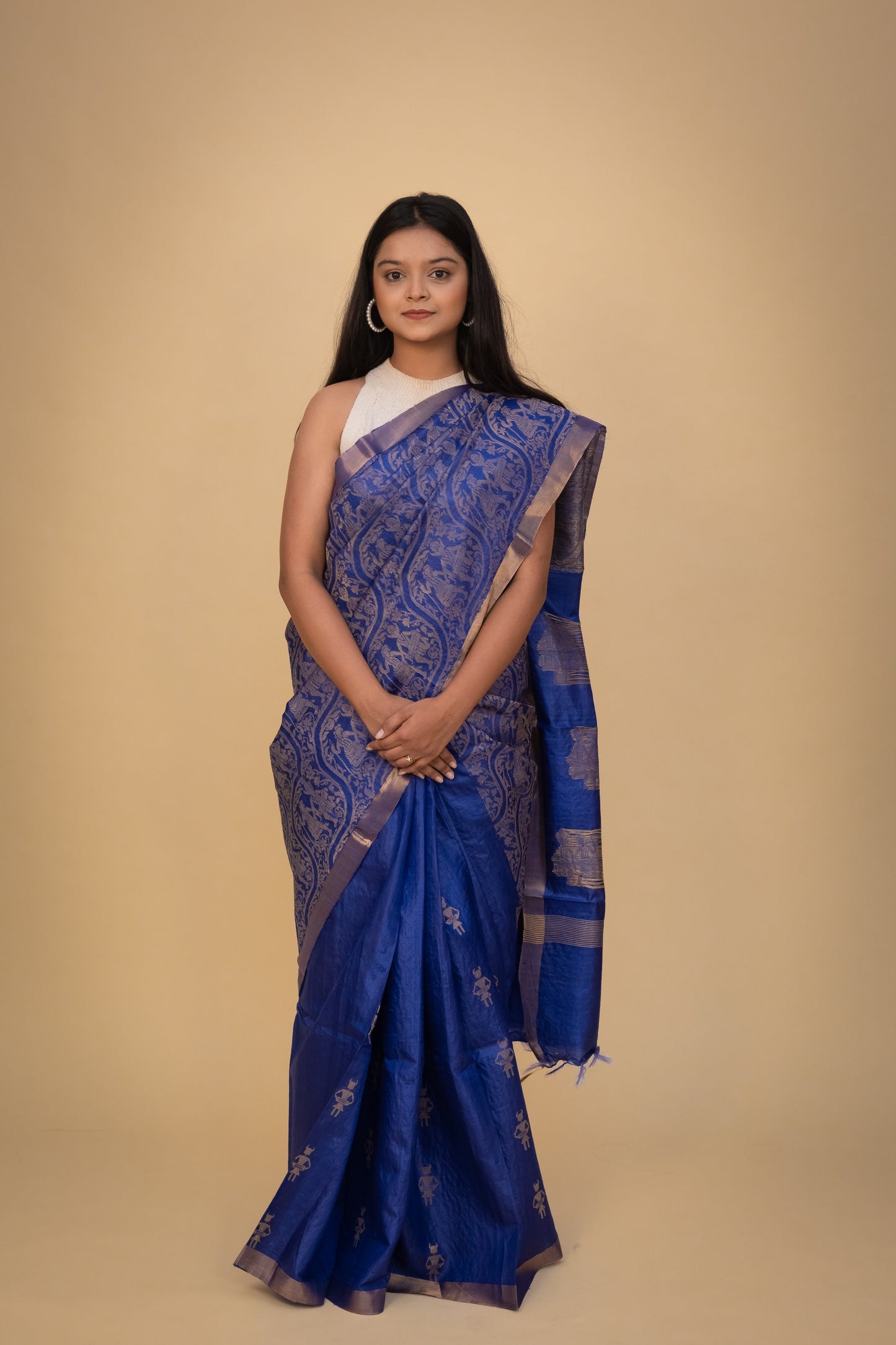 Royal Blue Tussar Silk Saree