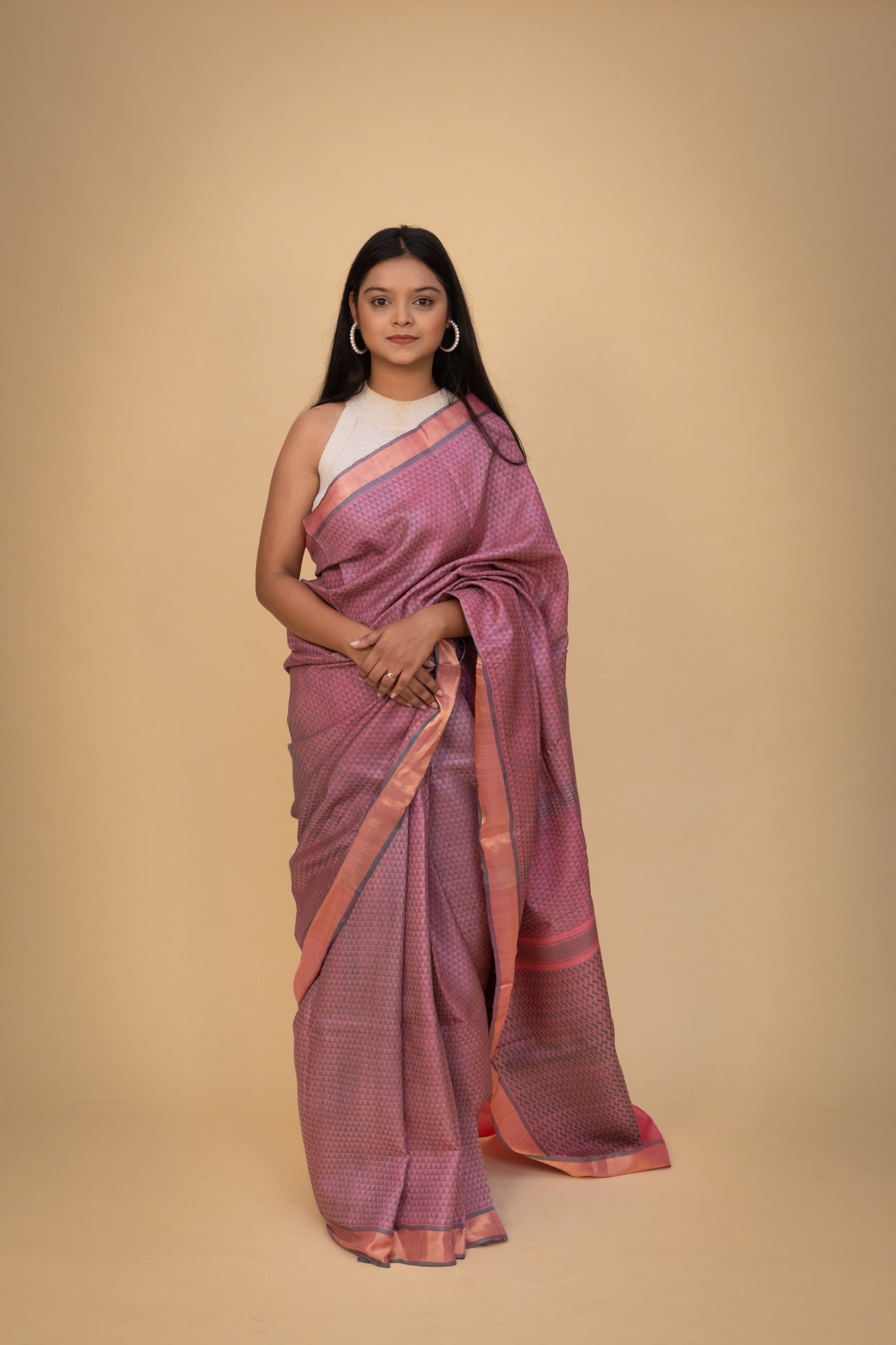 Light Pink Tussar Silk Saree