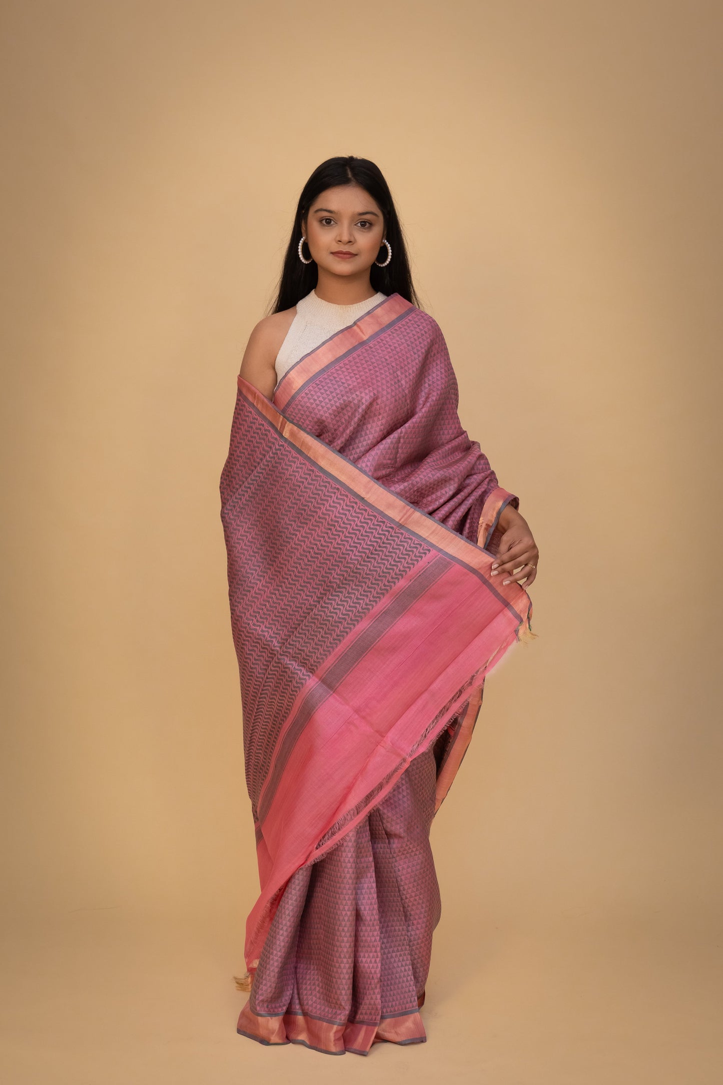 Light Pink Tussar Silk Saree