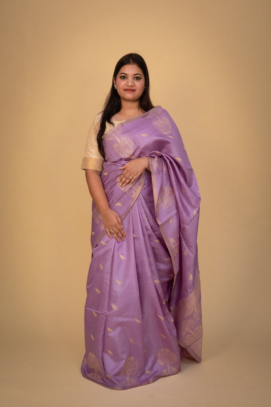 Lilac Tussar Silk Saree