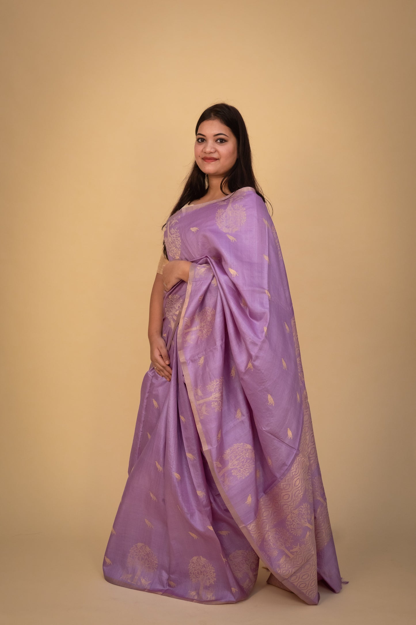 Lilac Tussar Silk Saree