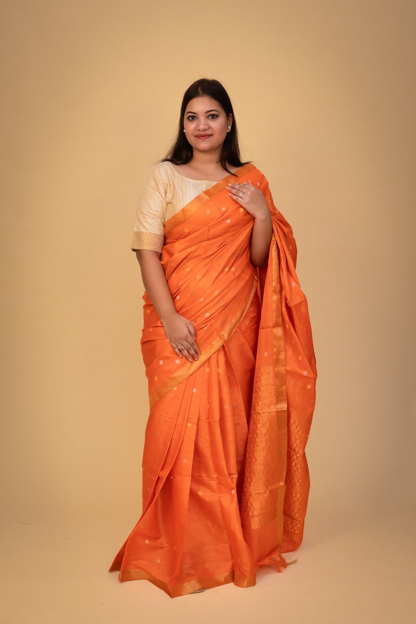 Orange Tussar Silk Saree