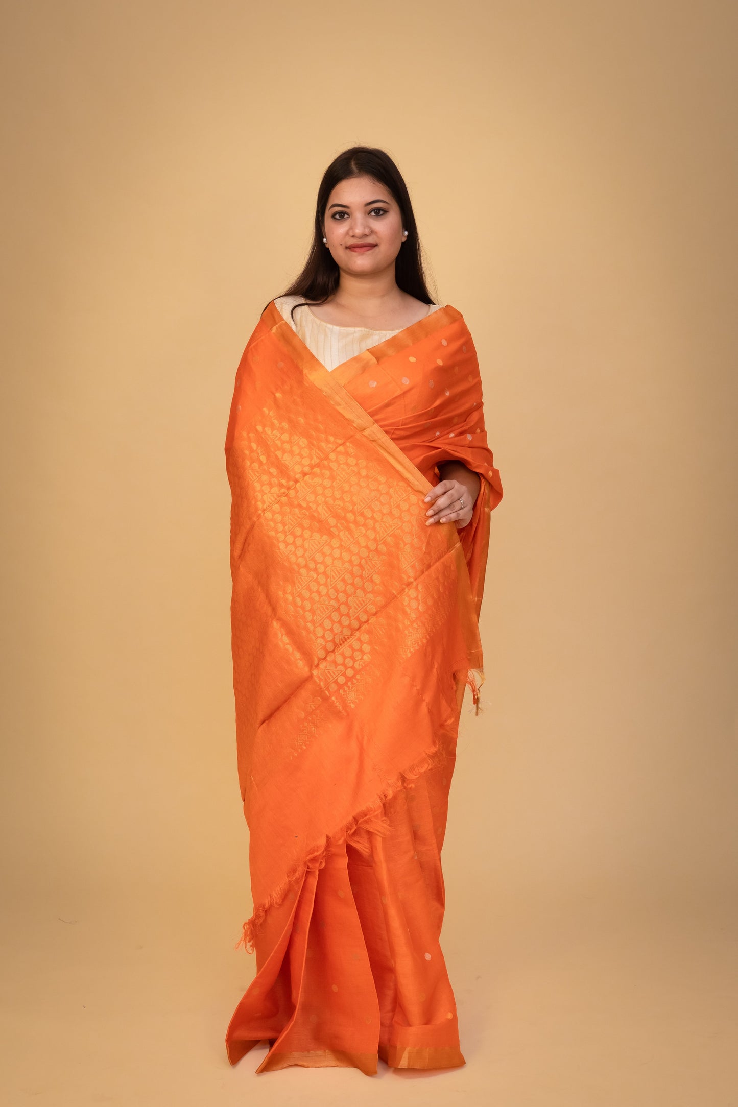 Orange Tussar Silk Saree