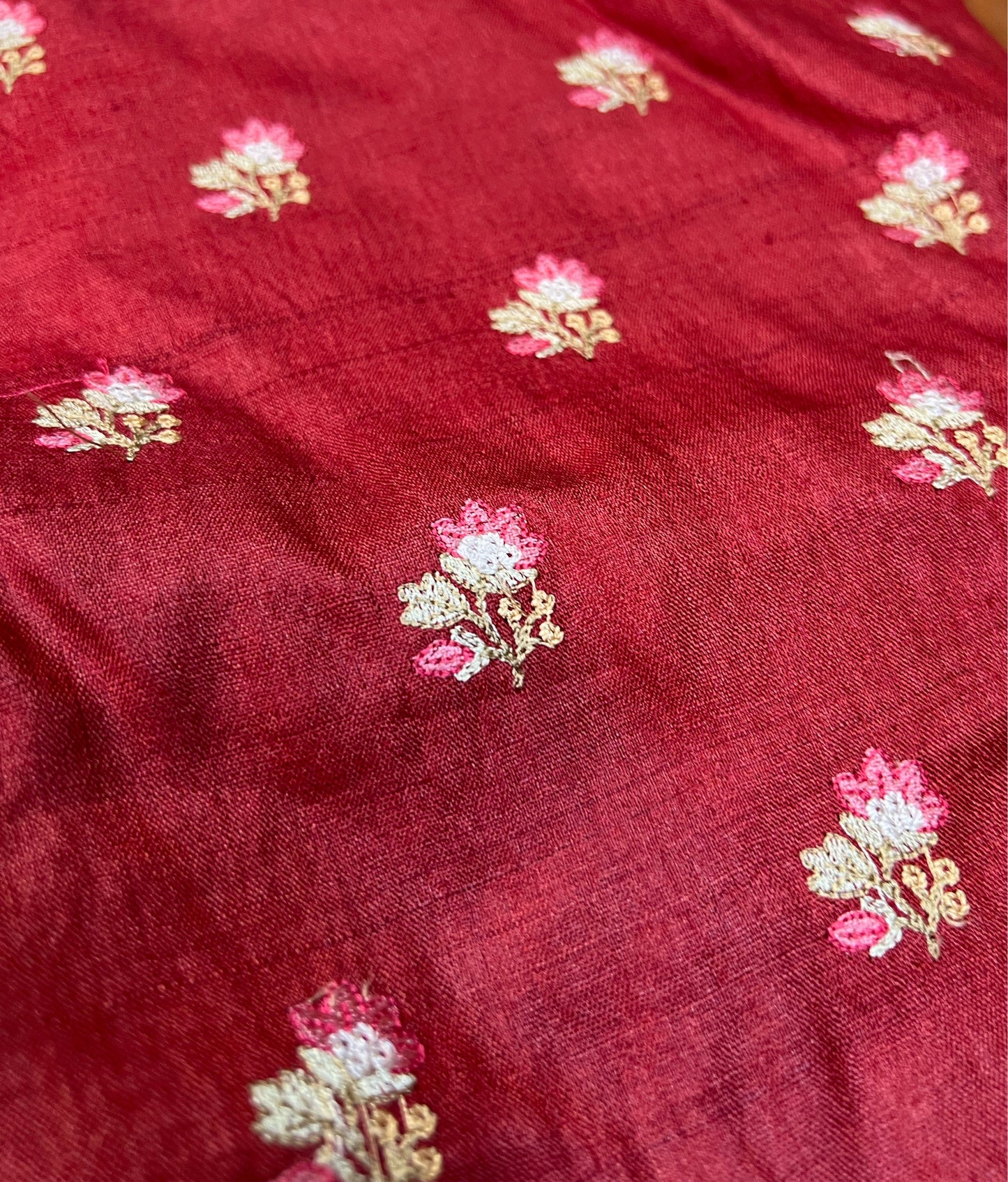 Red Tussar Silk Fabric