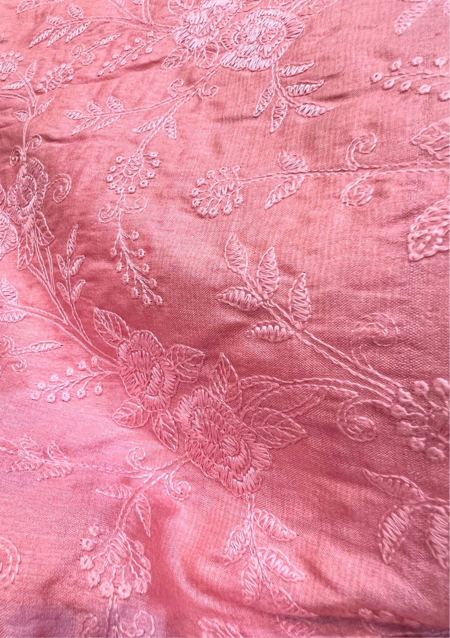 Pink Aari Work Silk Fabric